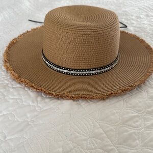 Stylish Tan Straw Hat with Black Band